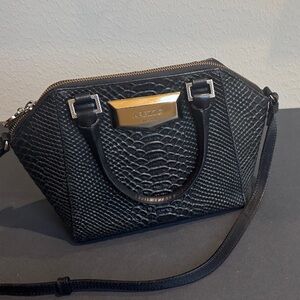 Original Arezzo Black Snake-embossed Textured Crossbody Bag
